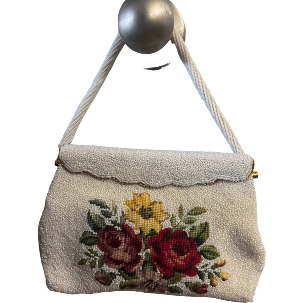 Vintage Needlepoint & Beaded Purse - Floral Design - Circa 1940s-1950s